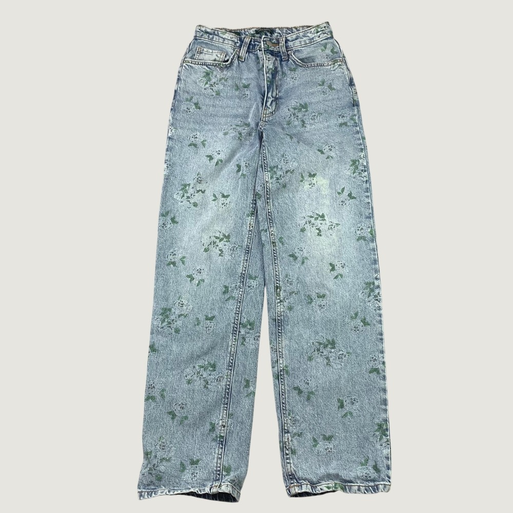 Wild Fable 90s Relaxed Straight Jeans Women 0 Blue Floral High Rise Denim